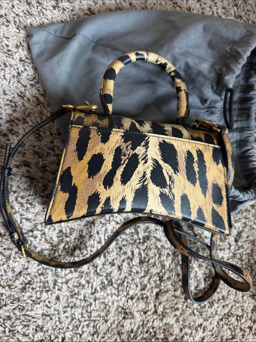 Balenciaga Leopard-Print Hourglass Mini Bag in Tan and Black - Picture 3 of 7